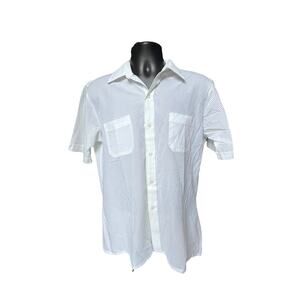 White Textured Stripe Short Sleeve Button Up Shirt Men’s L
